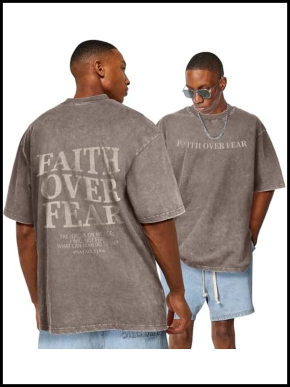 Men's Oversized Acid Wash Graphic T-Shirt 100% Cotton Crewneck Short Sleeve